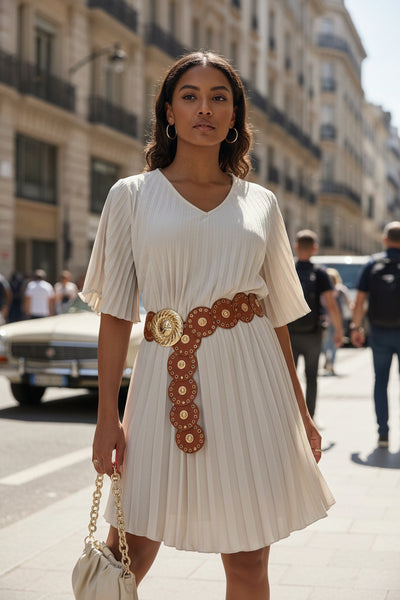Short Sleeve Pleat Dress