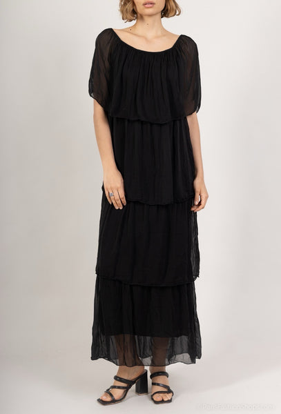 Drop Shoulder Layered Silk Dress - Italian