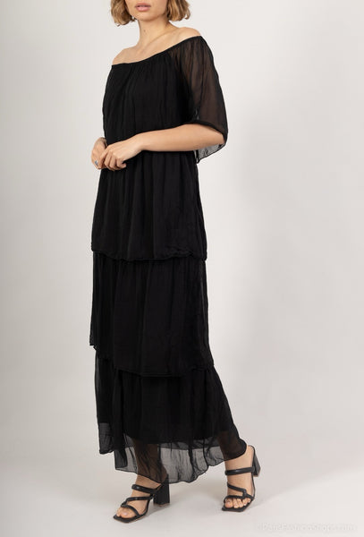 Drop Shoulder Layered Silk Dress - Italian