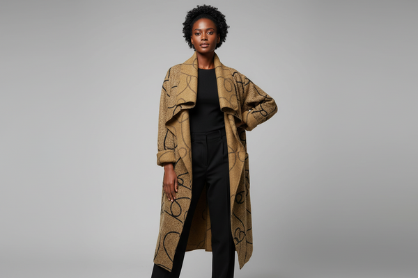 Big Collar Print Wool Coat