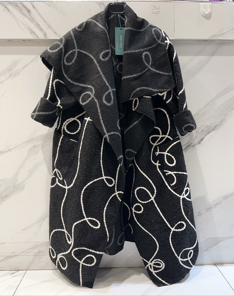 Big Collar Print Wool Coat