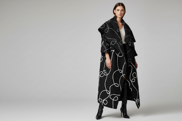 Big Collar Print Wool Coat