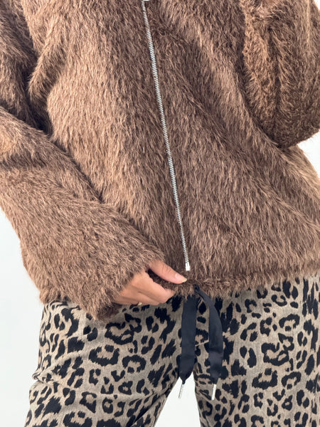 Zipper Front Fur Jacket With Hoodie