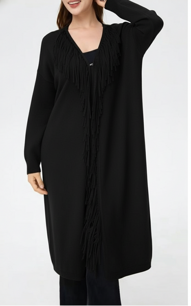 Fringe Trim Long Cardigan