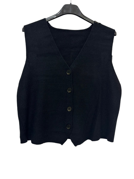 Short Button Front Rib Knit Vest