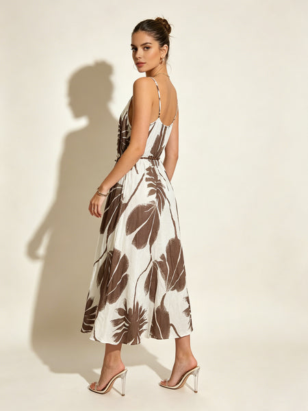 Sleeveless Leaf Print Dress