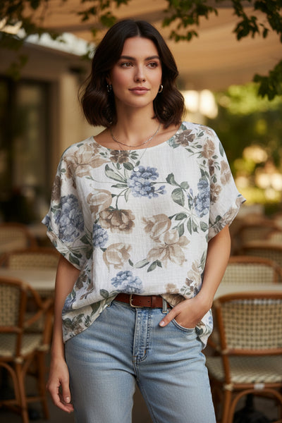 Short Sleeve Print Cotton Top