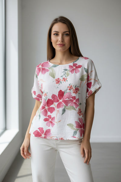 Short Sleeve Print Cotton Top