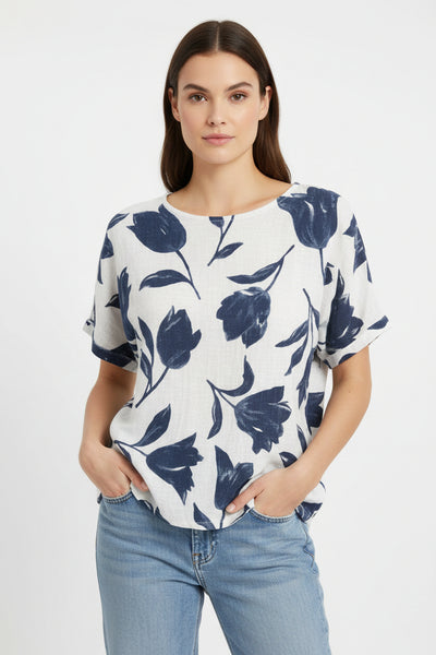 Short Sleeve Print Cotton Top