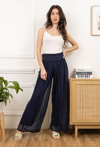 Wide Leg Silk Pants - Italian