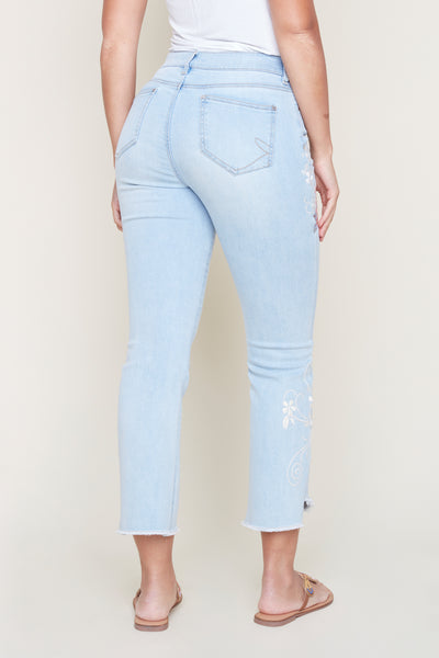 Cropped Flare Denim Pants With Embroidery