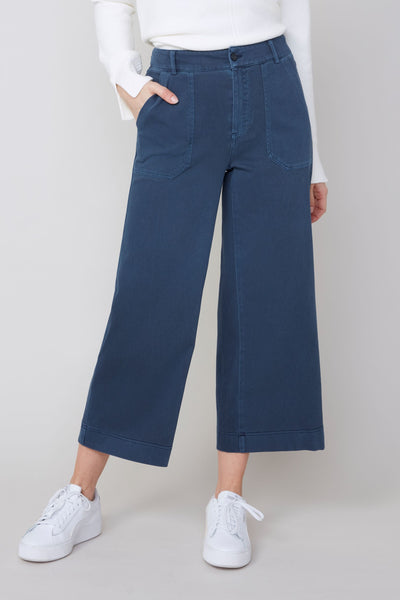 Cropped Wide Leg Cotton Mix Pants