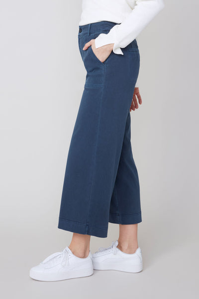 Cropped Wide Leg Cotton Mix Pants
