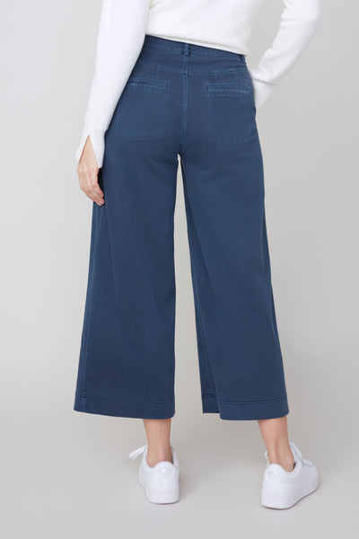 Cropped Wide Leg Cotton Mix Pants