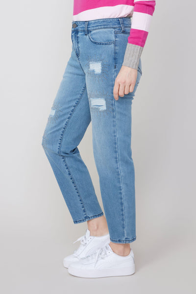 5 Pocket Ripped & Embellished Jeans