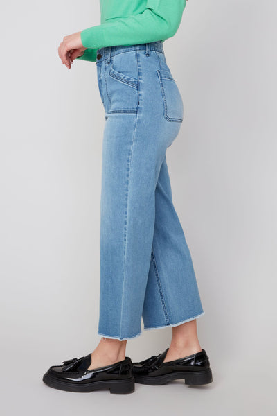 Cropped Wide Leg Denim Pants