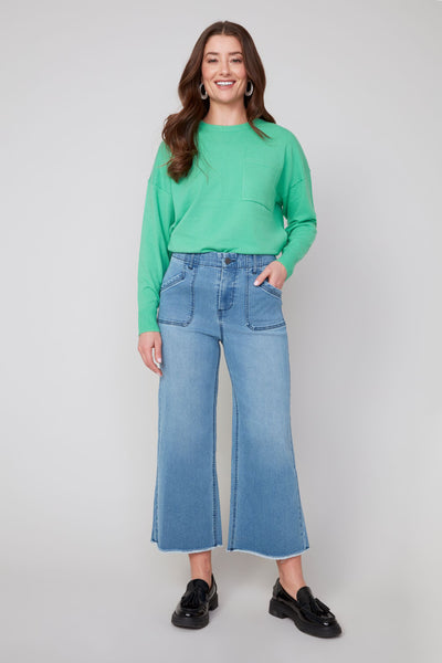 Cropped Wide Leg Denim Pants