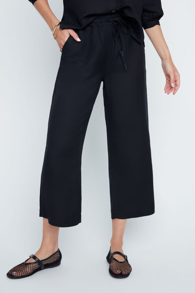Pull-On Linen Blend Crop Straight Leg Pants