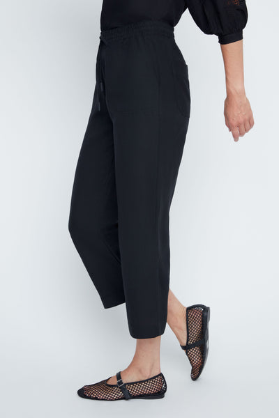 Pull-On Linen Blend Crop Straight Leg Pants