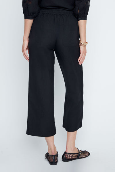 Pull-On Linen Blend Crop Straight Leg Pants