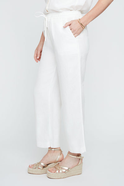 Pull-On Linen Blend Crop Straight Leg Pants
