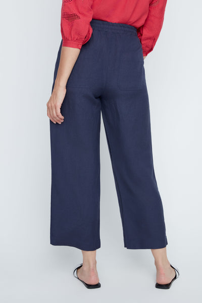 Pull-On Linen Blend Crop Straight Leg Pants