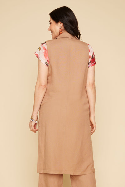 Long Linen Mix Vest With Side Slits