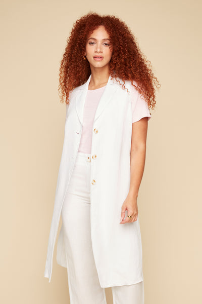Long Linen Mix Vest With Side Slits