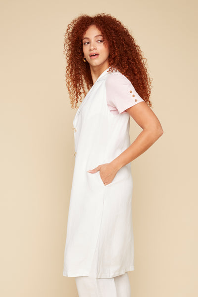 Long Linen Mix Vest With Side Slits