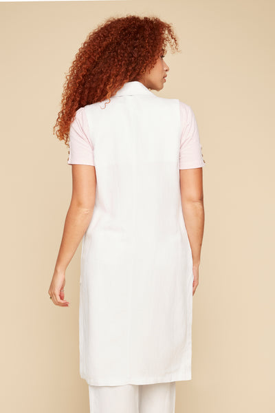 Long Linen Mix Vest With Side Slits