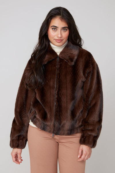 Zipper Front Fur Bomber Jacket