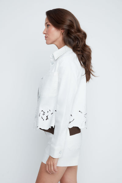 Button Front Jacket With Embroidery Trim