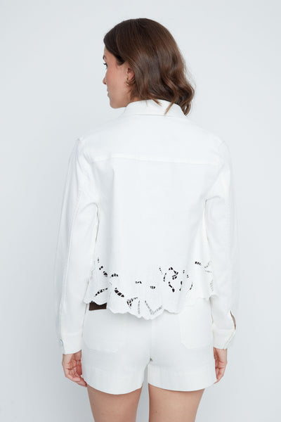 Button Front Jacket With Embroidery Trim