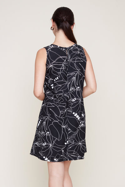 Sleeveless Linen Mixed Print Dress