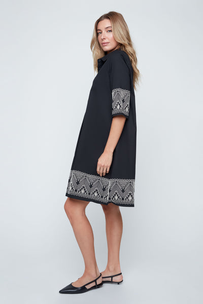 3/4 Sleeve Dress With Embroidery Trim
