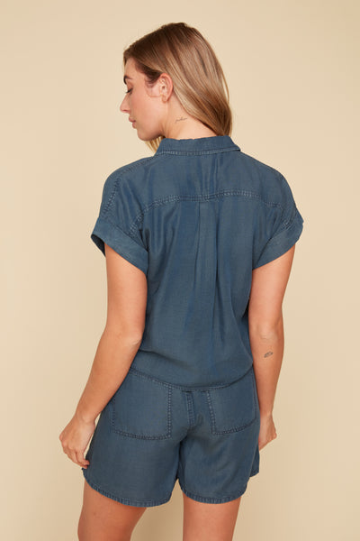 Short Sleeve Tie Front Tencel Shirt