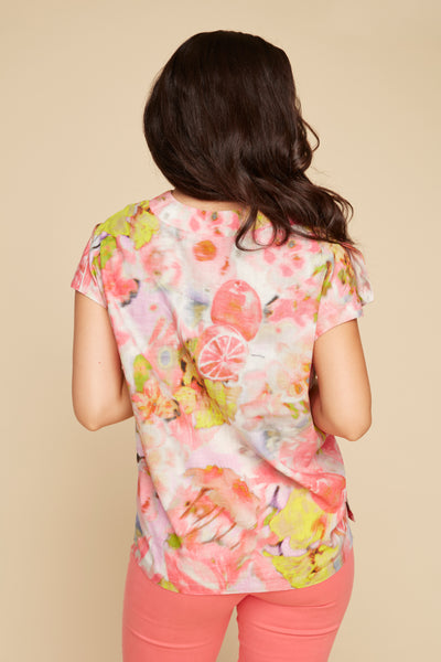 Short Sleeve Linen Print Blouse