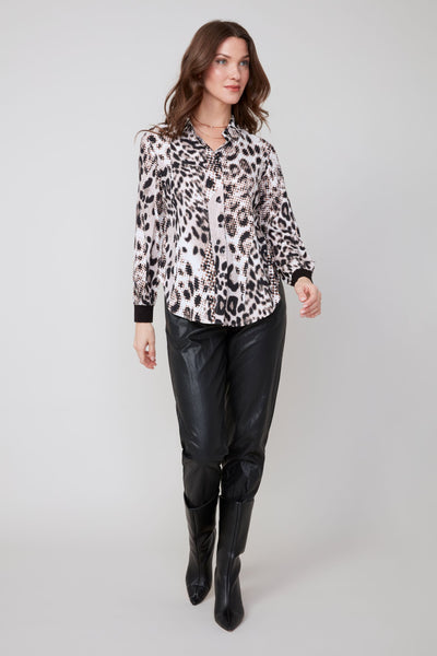 Long Sleeve Leopard Print Blouse