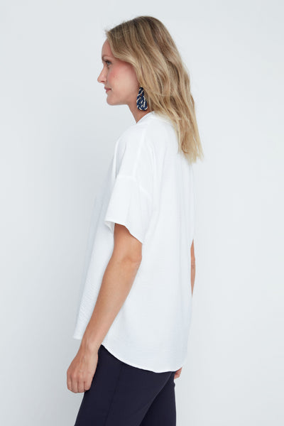Short Sleeve V-Neck High Twist Woven Top