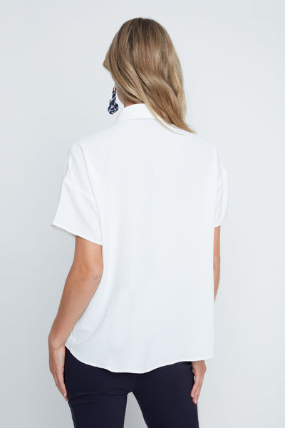 Short Sleeve V-Neck High Twist Woven Top