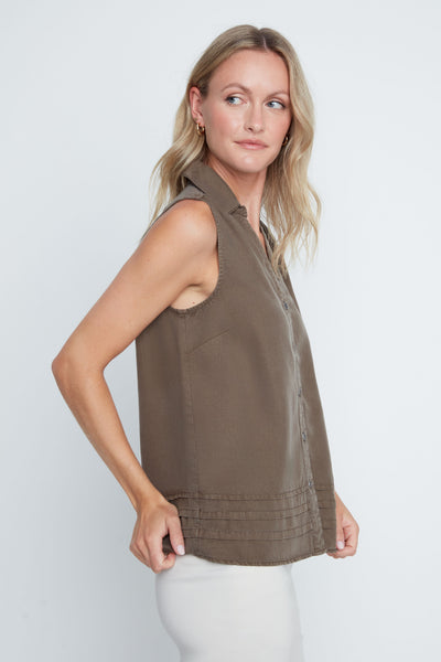 Sleeveless Button Front Tencel Shirt
