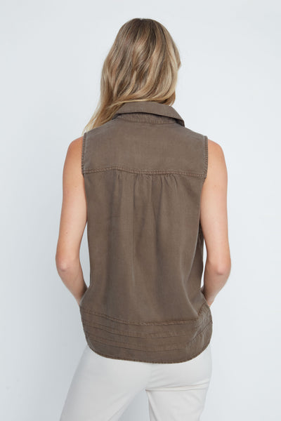 Sleeveless Button Front Tencel Shirt