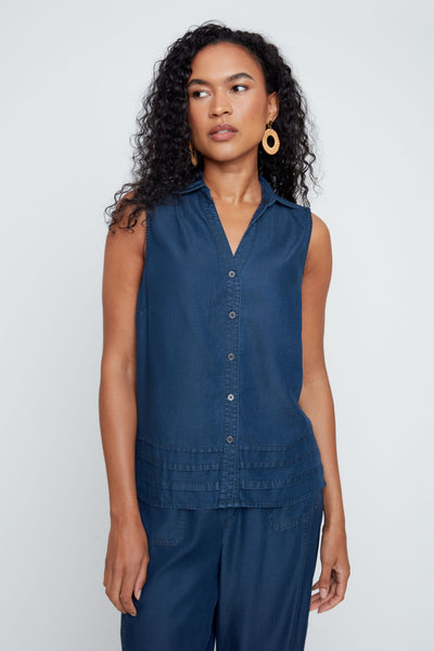 Sleeveless Button Front Tencel Shirt