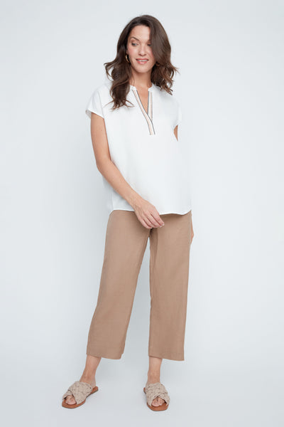 Short Sleeve Linen Blend Top
