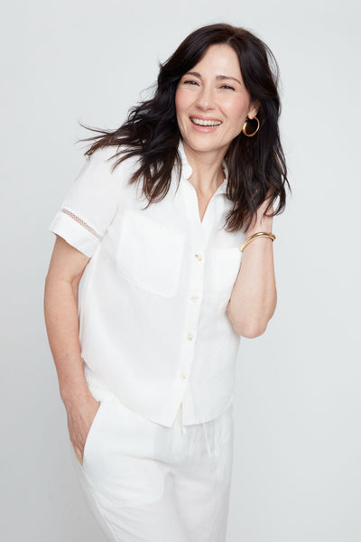 Short Sleeve Linen Blend Blouse