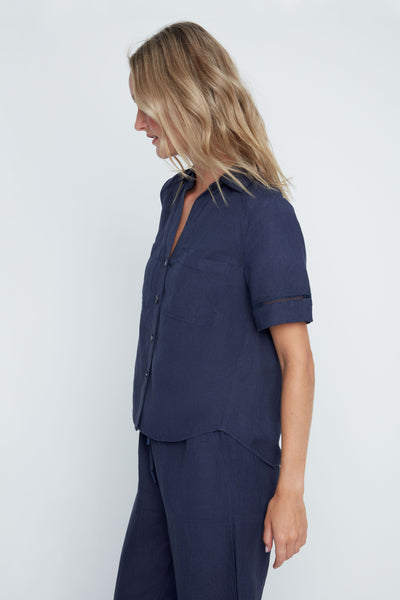 Short Sleeve Linen Blend Blouse