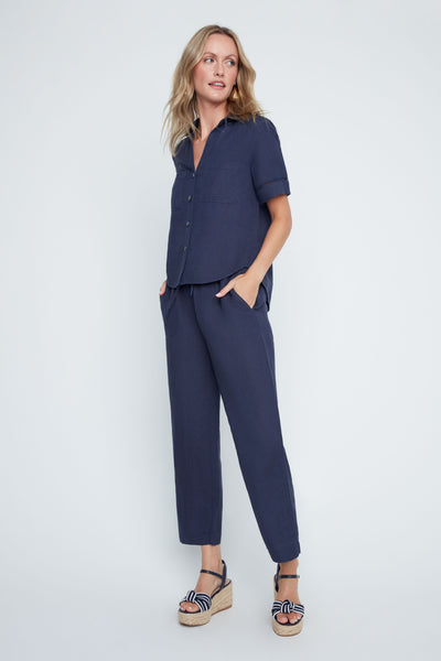 Short Sleeve Linen Blend Blouse