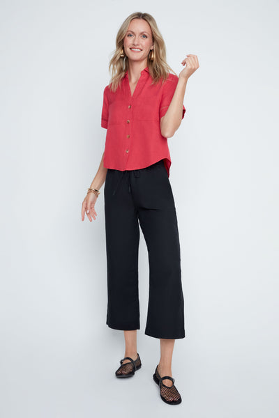 Short Sleeve Linen Blend Blouse