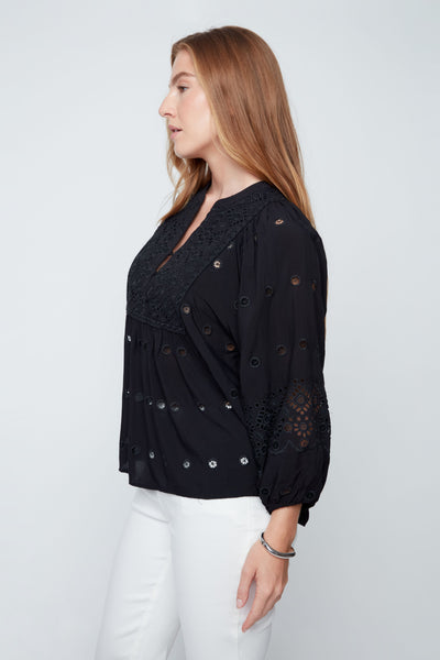 Long Sleeve Flare Top With Embroidery