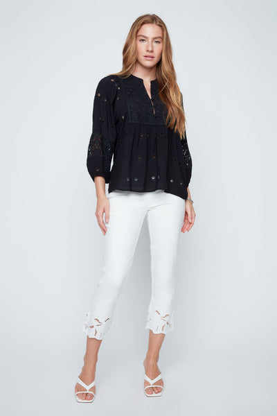 Long Sleeve Flare Top With Embroidery